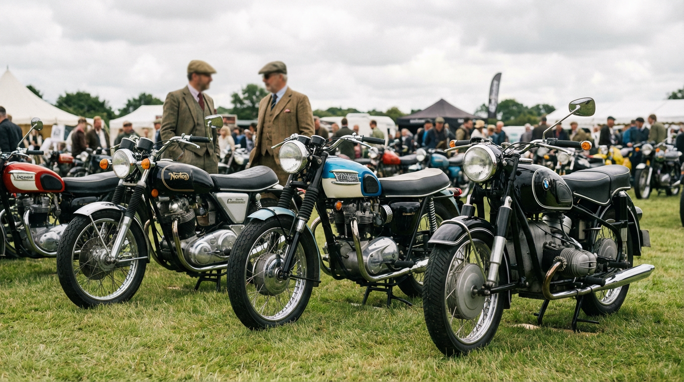 Alignement de motos vintage lors d'un rassemblement de collectionneurs